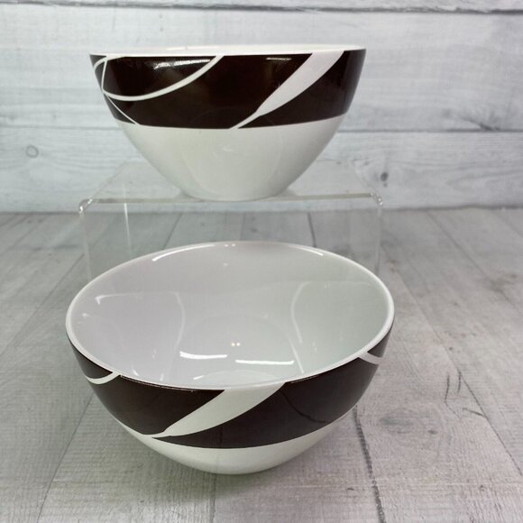 Home Target DUSK Brown Geometric Leaves White Stoneware Soup Cereal Bowls  Set 2 - Picture 2 of 16